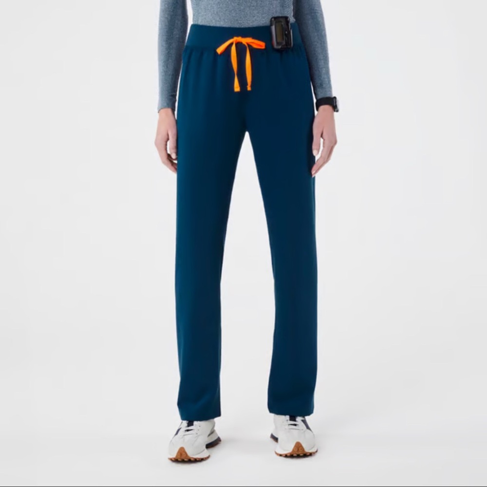 Figs Teal Track Pants with Orange Drawstring